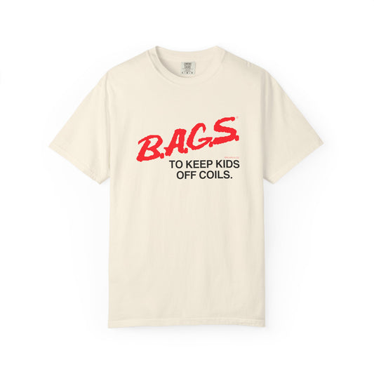 B.A.G.S. T Shirt Red & Black Text