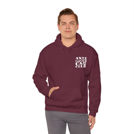 Anti Car Club Hooded Sweatshirt, White Text