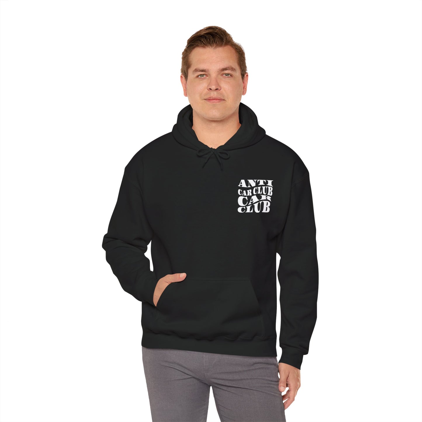 Anti Car Club Hooded Sweatshirt, White Text