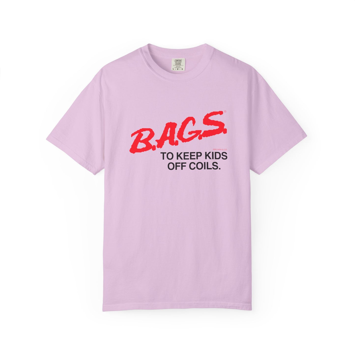 B.A.G.S. T Shirt Red & Black Text
