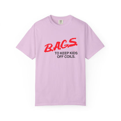 B.A.G.S. T Shirt Red & Black Text