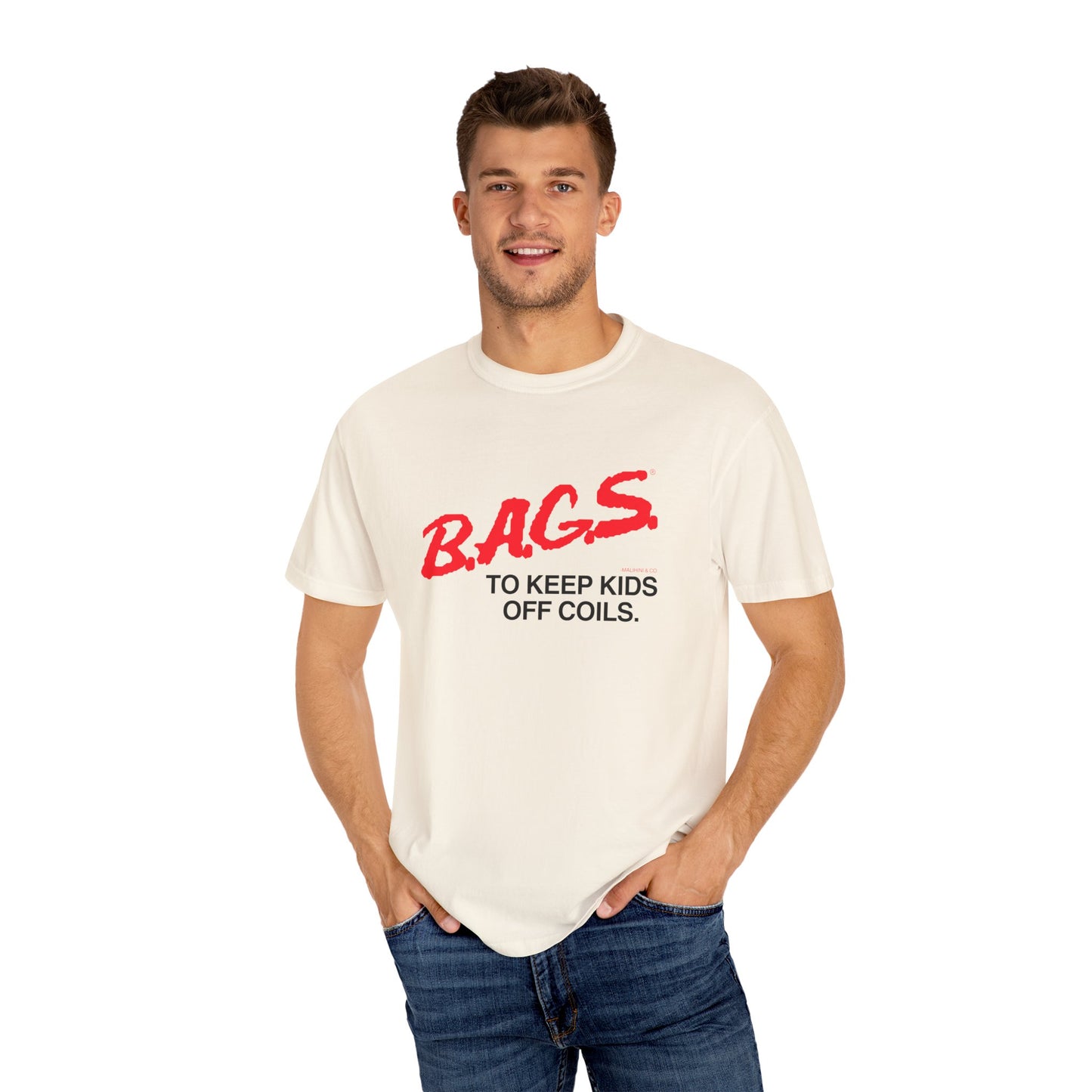 B.A.G.S. T Shirt Red & Black Text
