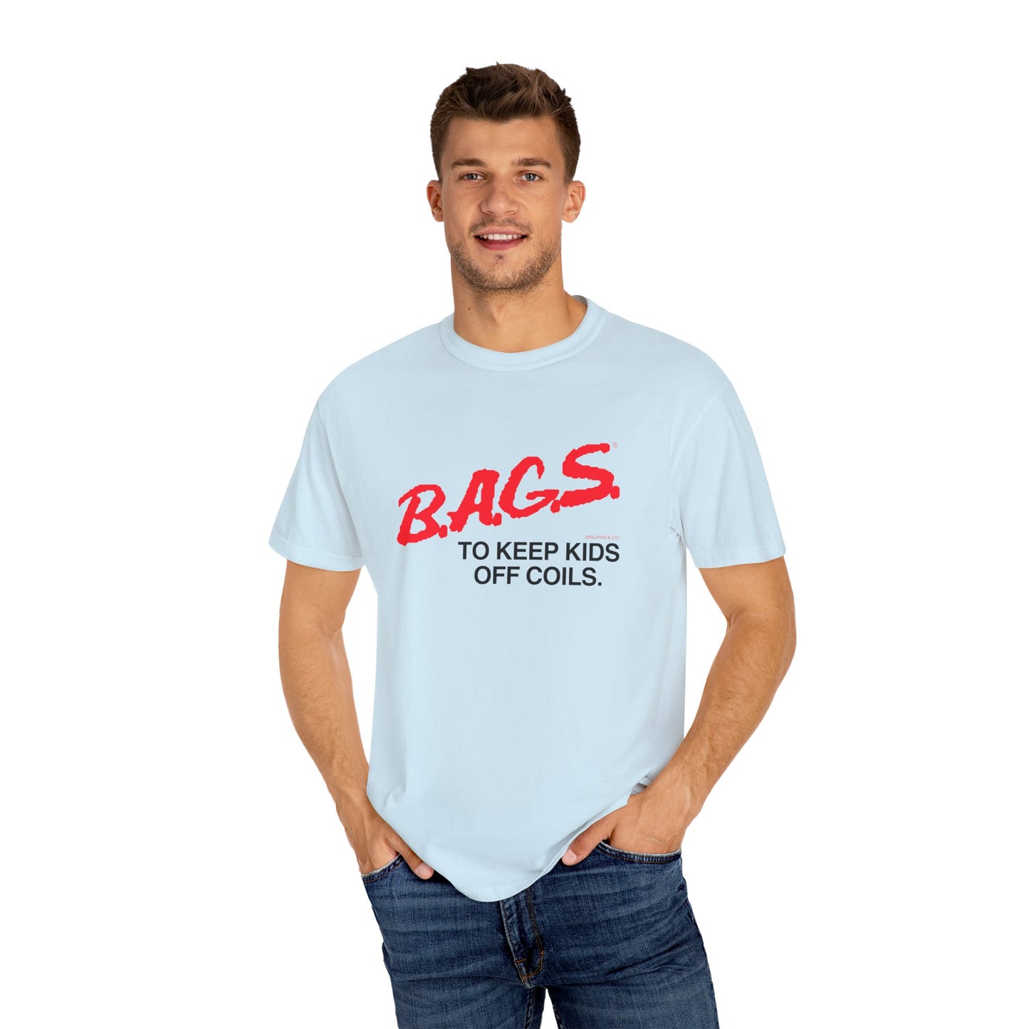 B.A.G.S. T Shirt Red & Black Text