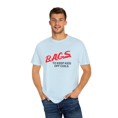 B.A.G.S. T Shirt Red & Black Text