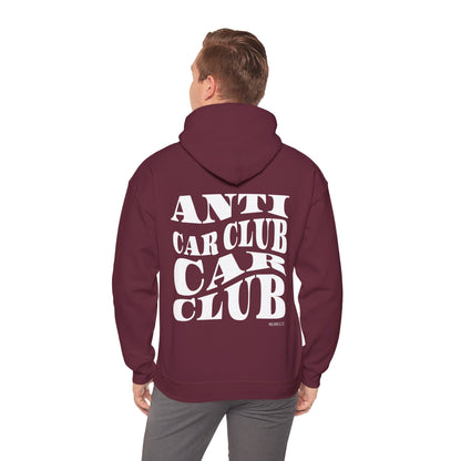 Anti Car Club Hooded Sweatshirt, White Text