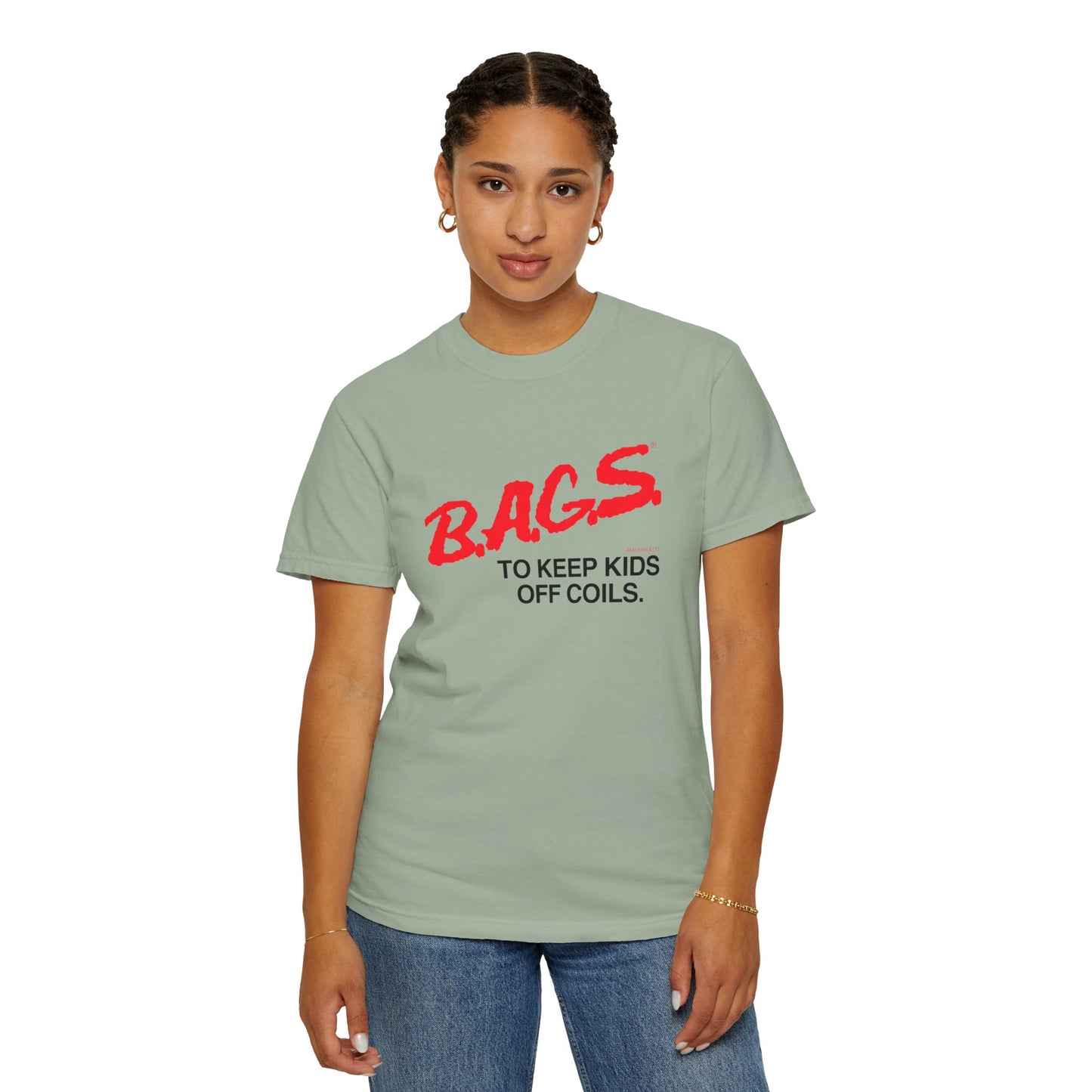 B.A.G.S. T Shirt Red & Black Text