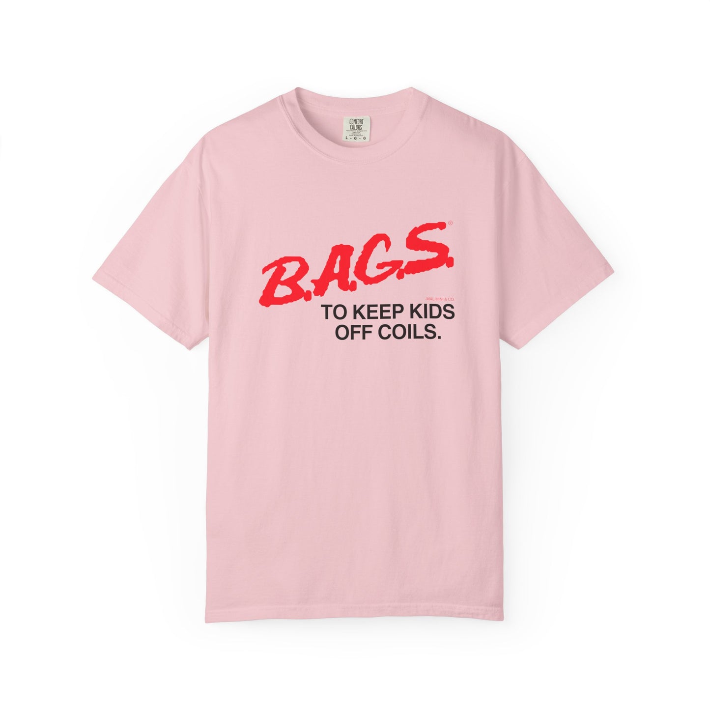 B.A.G.S. T Shirt Red & Black Text