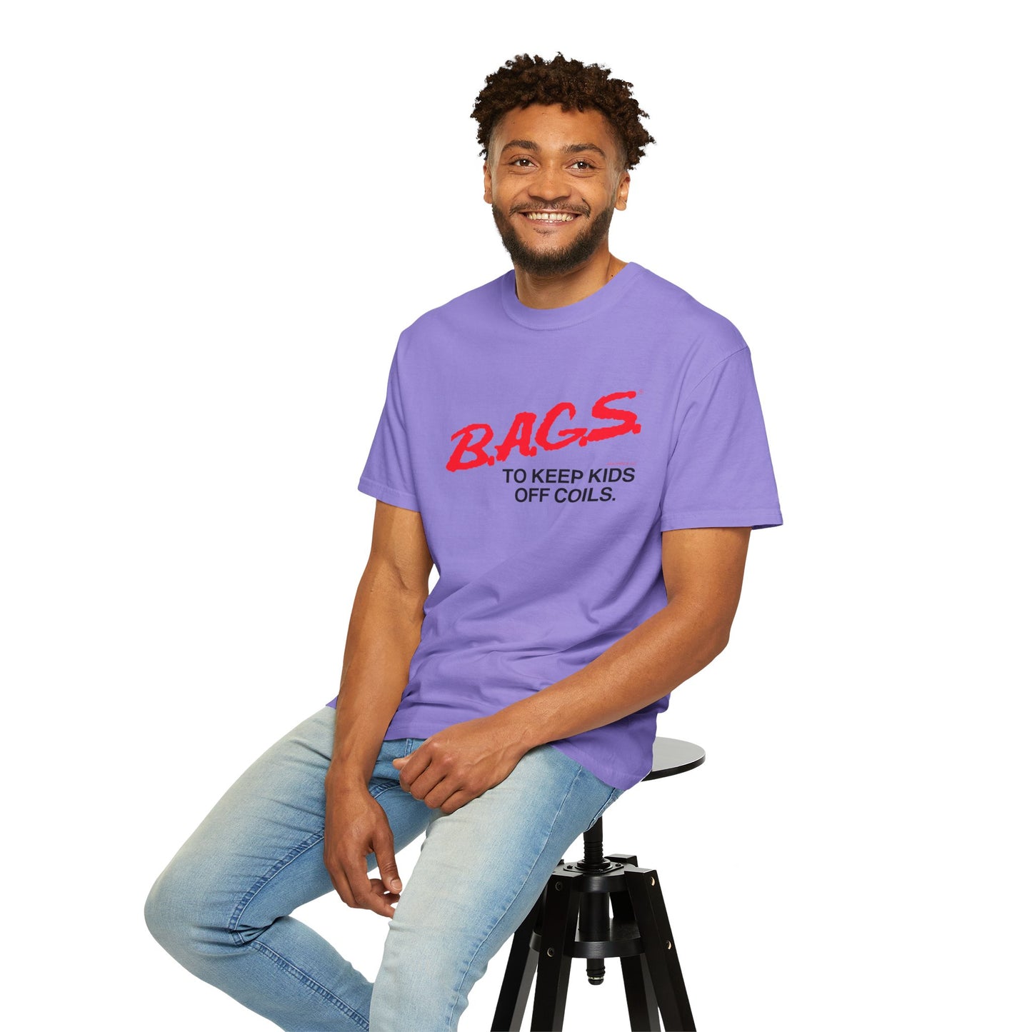 B.A.G.S. T Shirt Red & Black Text