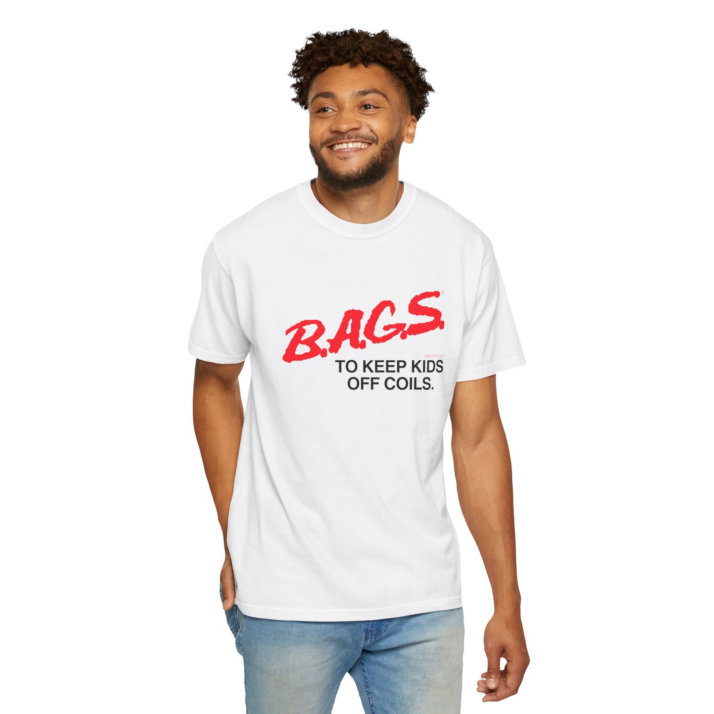B.A.G.S. T Shirt Red & Black Text