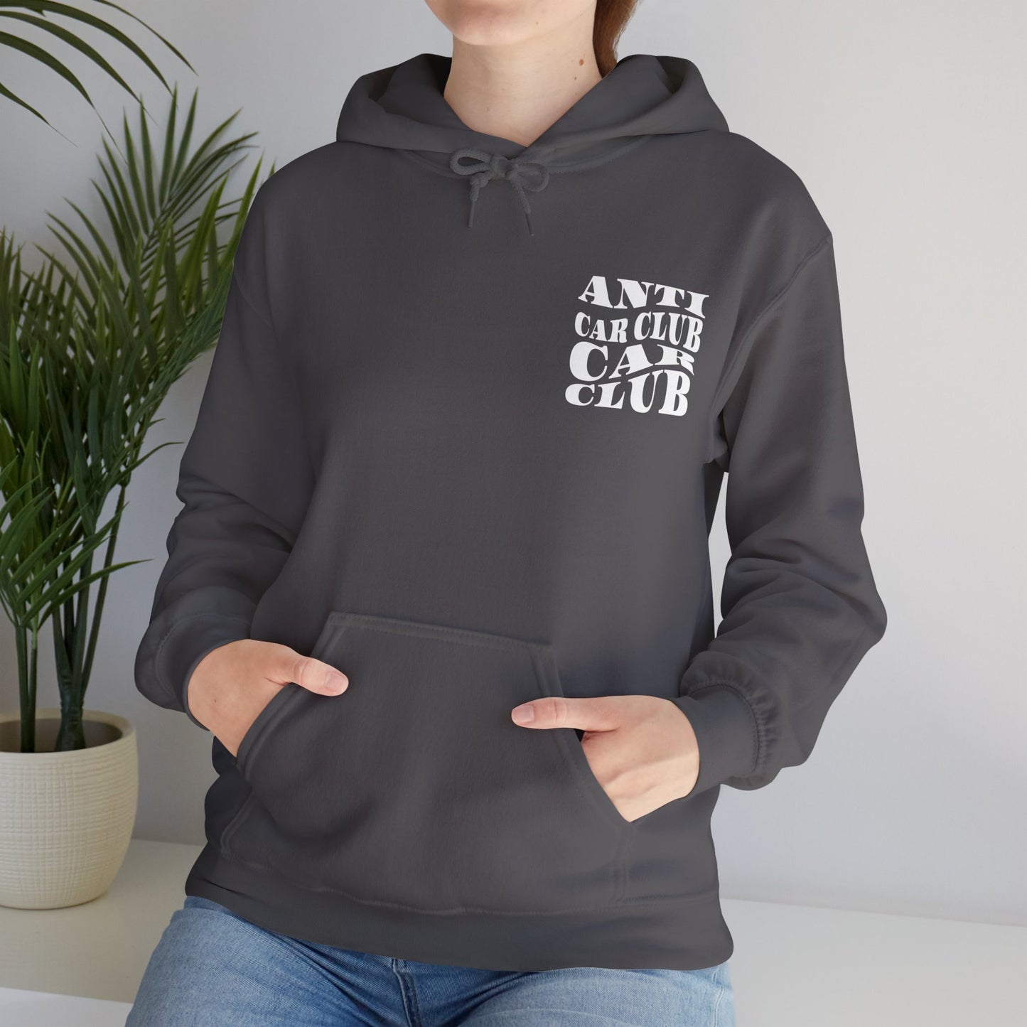 Anti Car Club Hooded Sweatshirt, White Text