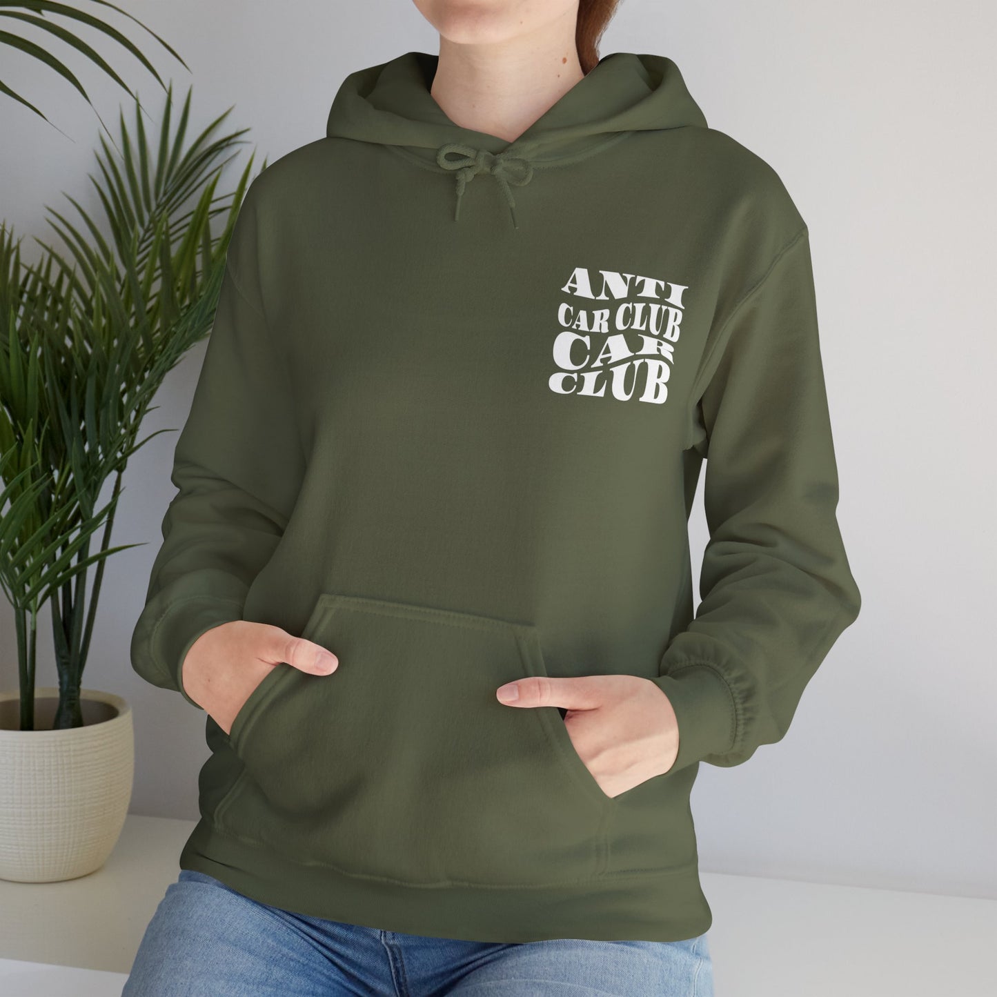 Anti Car Club Hooded Sweatshirt, White Text