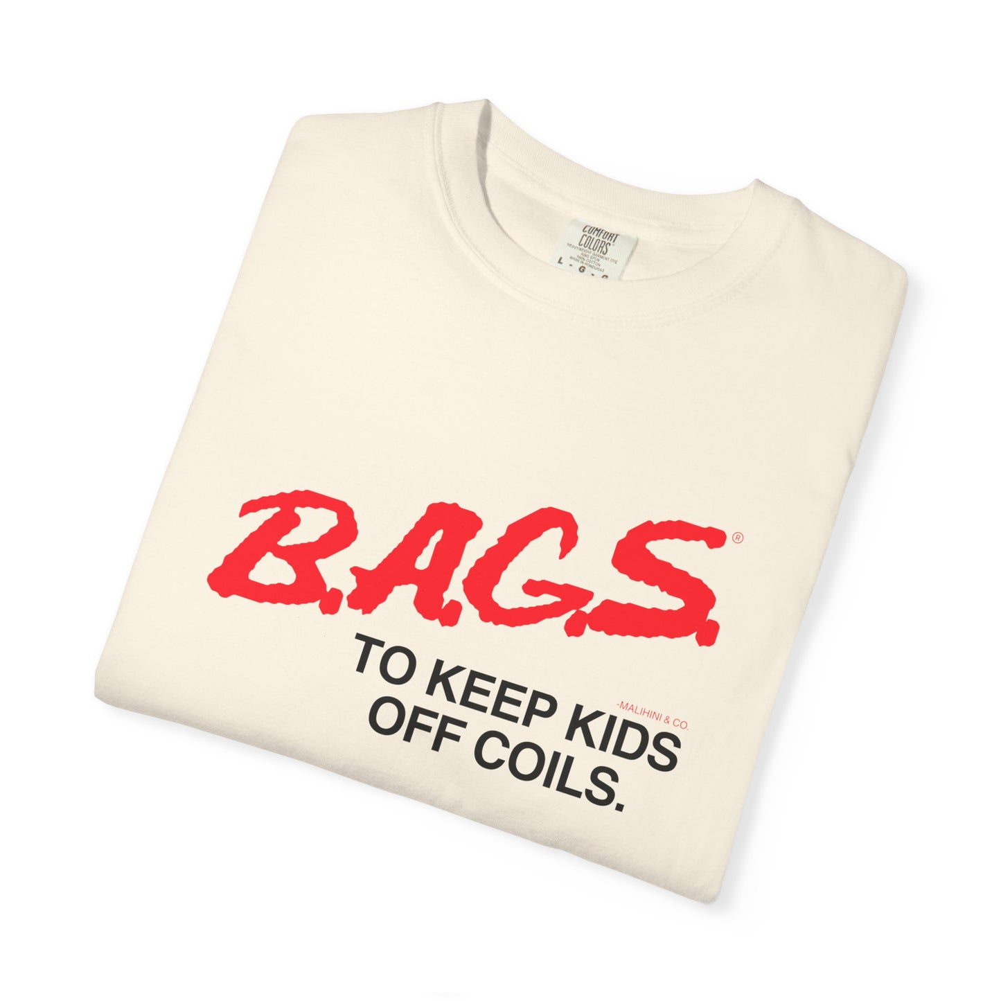 B.A.G.S. T Shirt Red & Black Text