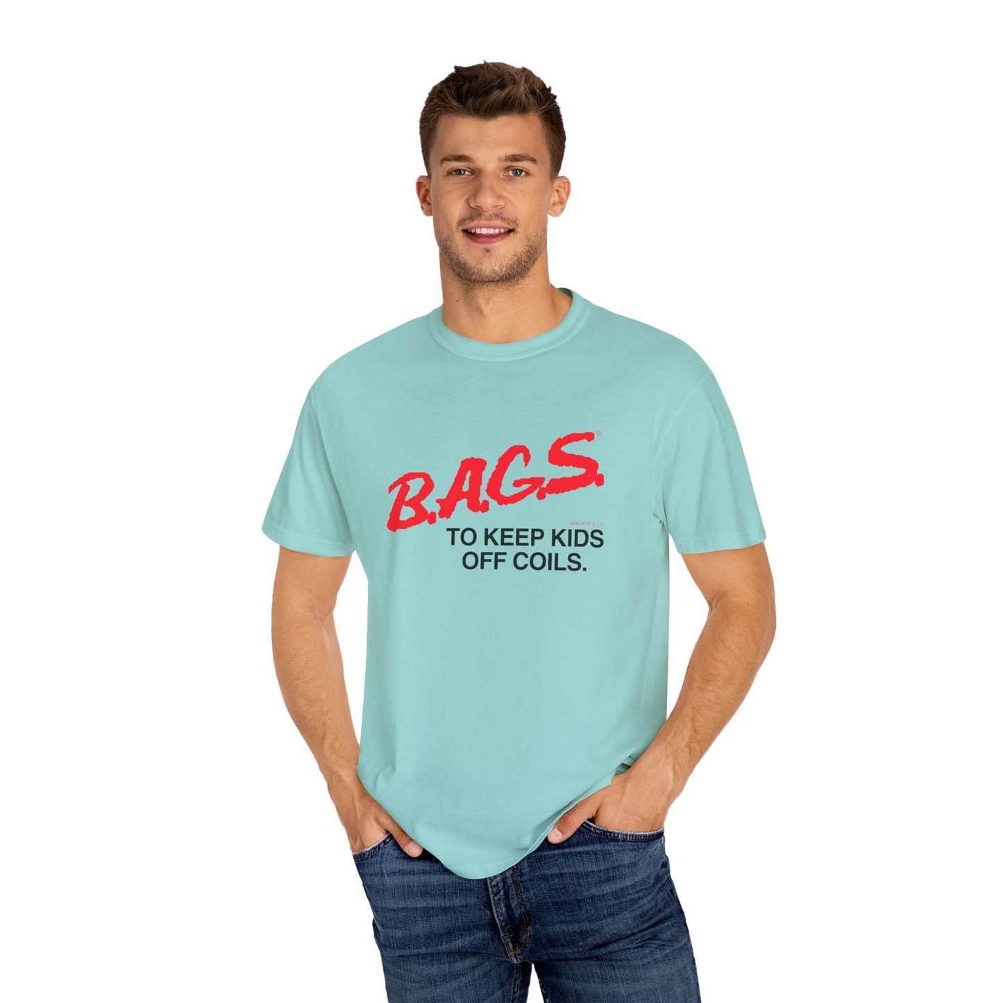 B.A.G.S. T Shirt Red & Black Text