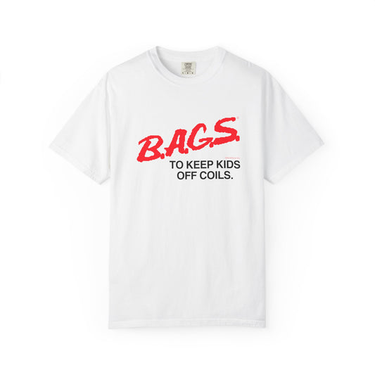 B.A.G.S. T Shirt Red & Black Text
